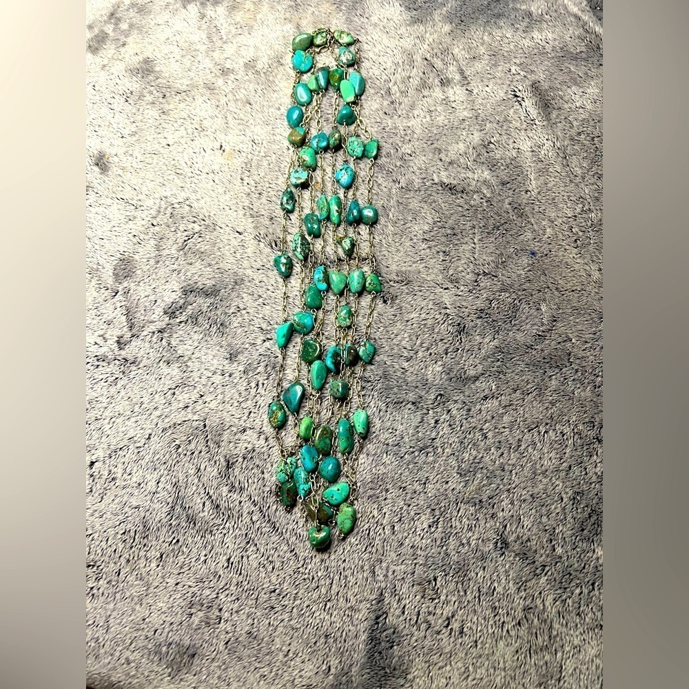 Extra Long Turquoise Nugget Link Necklace 96in